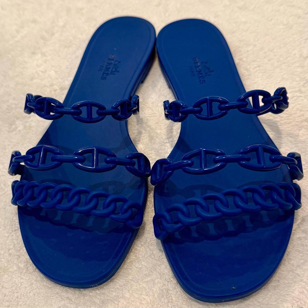 Hermes Rubber Chaine d'Ancre Rivage Sandals 38 Cobalt  Blue